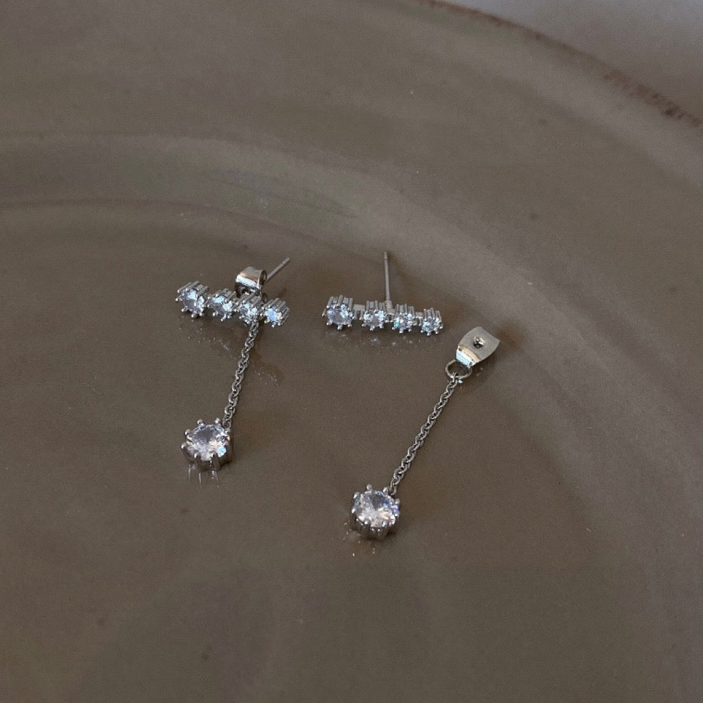 18K White Gold Plated CZ Cubic Zirconia Dangle Drop Tassel Earrings for Women
