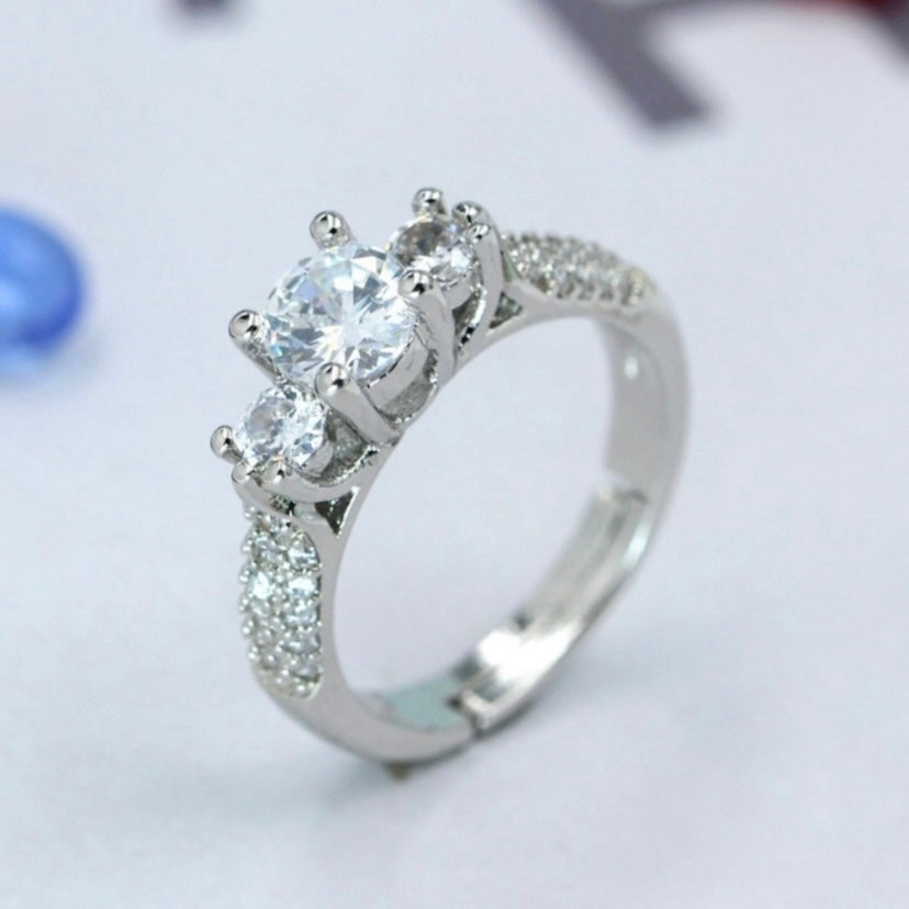 925 Silver Plated Plated Adjustable 1 CT CZ Diamond Wedding Ring for Women