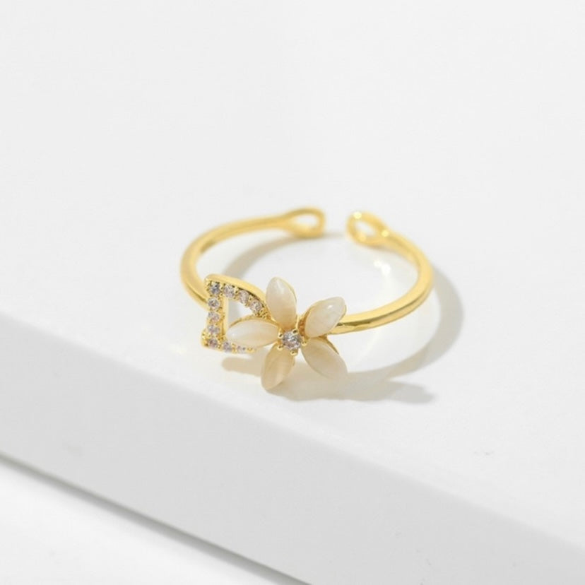 18K Gold Plated Adjustable Flower Ring for Women