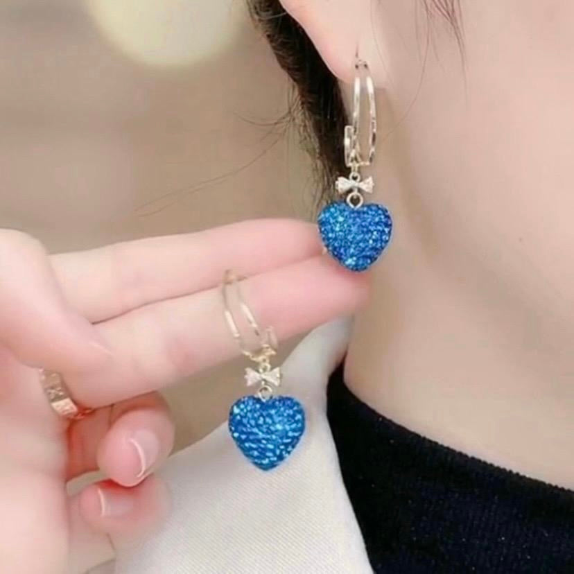 Blue Love Heart Dangle Drop Earrings for Women