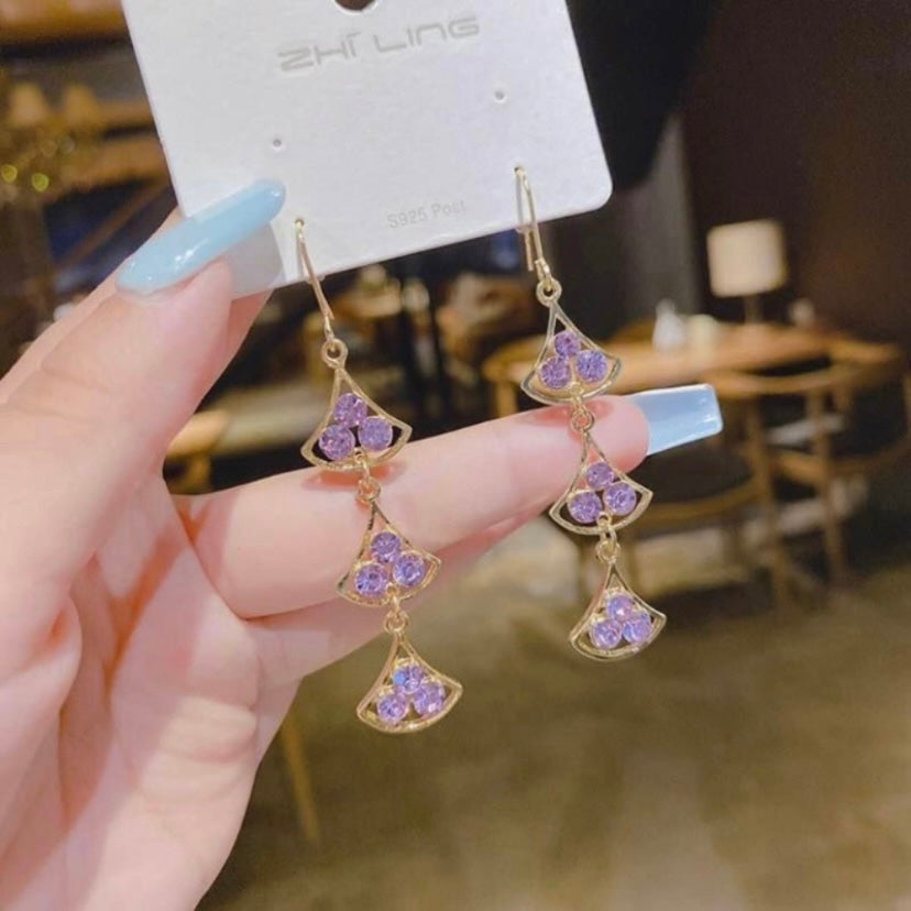 Women's Purple Crystal Long Dangle Drop Earrings