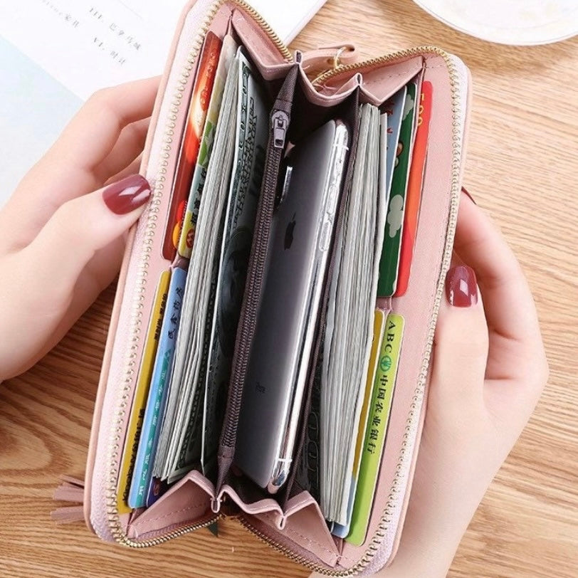 Wallet for Women,Fashion Leather Zipper Wallet,Large Capacity Long Wallet Credit Card Holder Coin Purse Clutch Wristlet