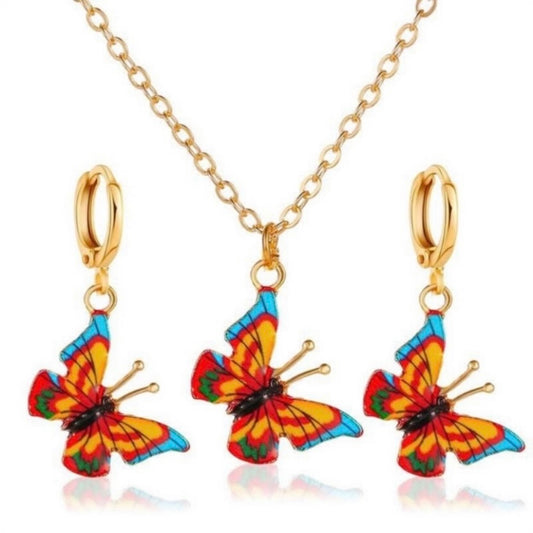18K Gold Plated Butterfly Jewelry Set Butterfly Necklace and Butterfly Earrings