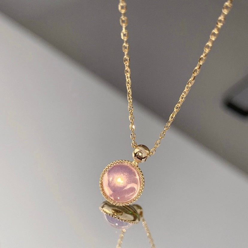 18K Gold Plated Pink Opal Pendant Necklace for Women