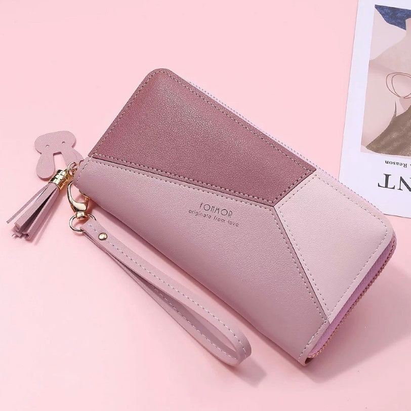 Wallet for Women,Leather Zipper Wallet,Large Capacity Long Wallet Credit Card Holder Clutch Wristlet