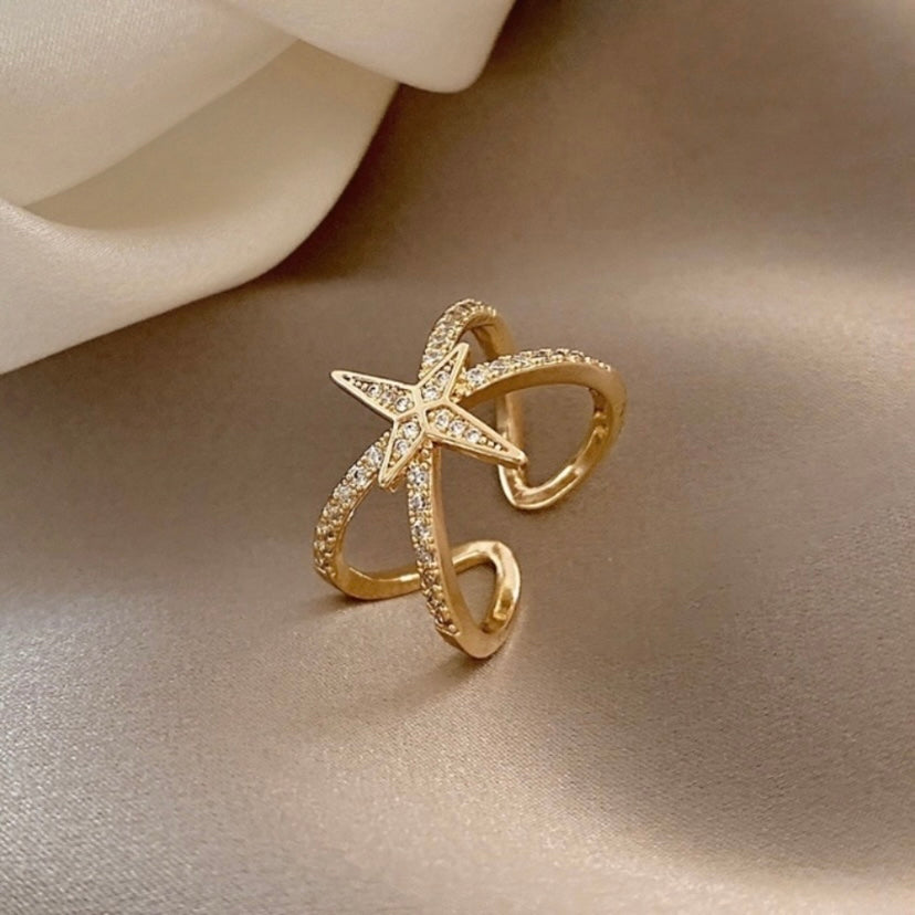 18K Gold Plated Adjustable Lucky Star Ring for Women