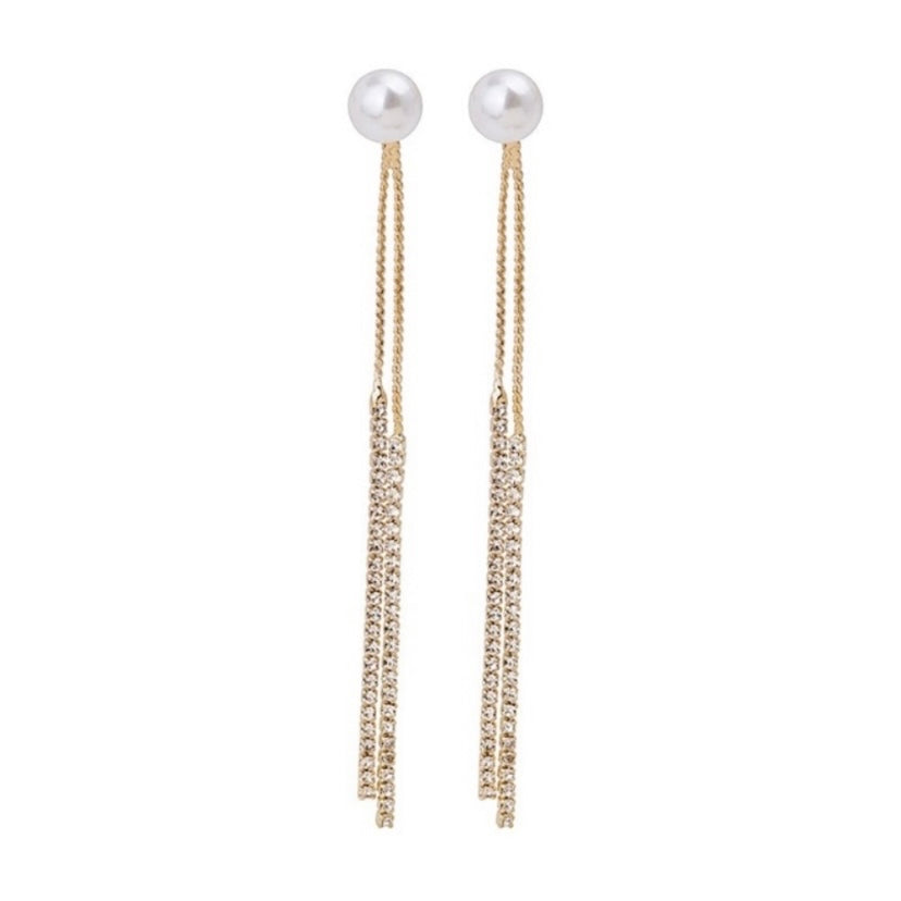Pearl CZ Cubic Zirconia Dangle Drop Tassel Earrings for Women