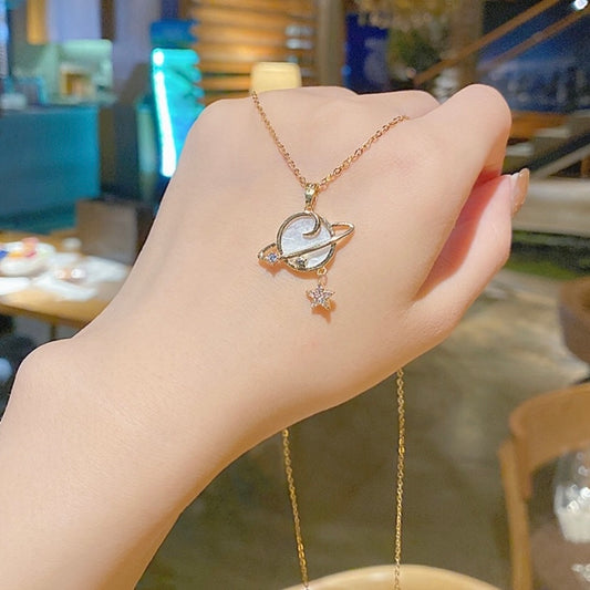 18K Gold Plated Moon and Stars Universe Pendant Necklace for Women