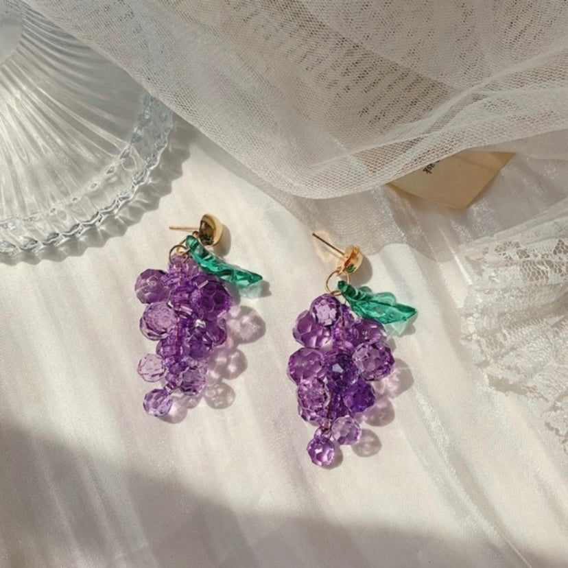 Cute Creative Purple Grape Dangle Drop Earrings for Women