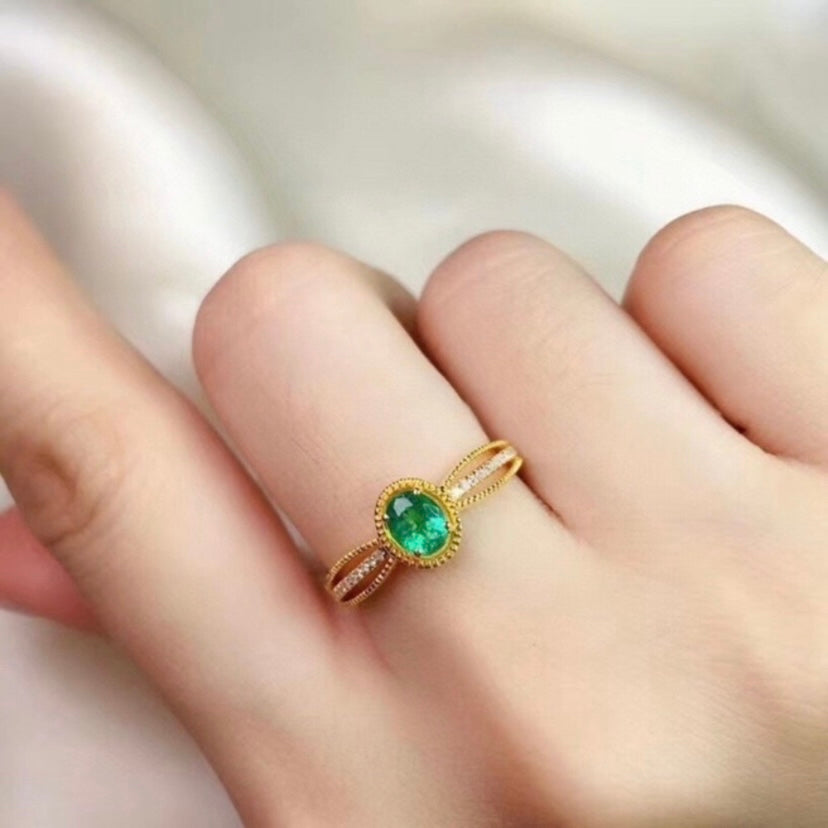 18K Yellow Gold Plated Adjustable Birthstone Green Crystal Emerald Ring