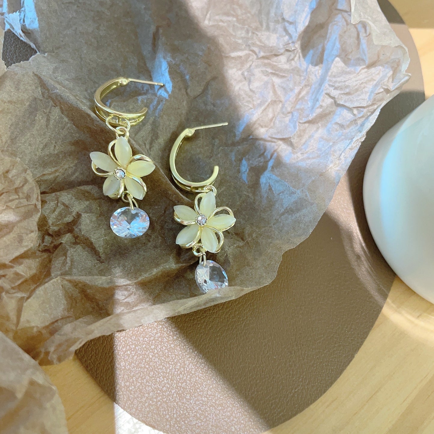 Elegant Crystal Flower Dangle Drop Earrings for Women