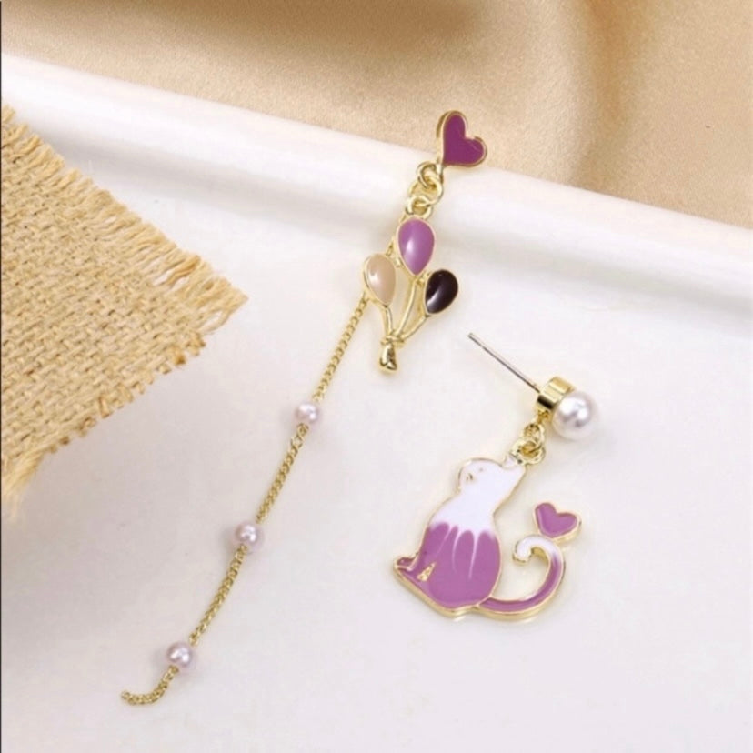 Asymmetry Cute Cat Drop Dangle Earrings for Women