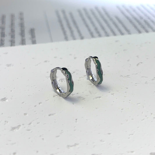 925 Silver Plated Green Ripple Small Hoop Earrings for Men Women,Unisex Earrings