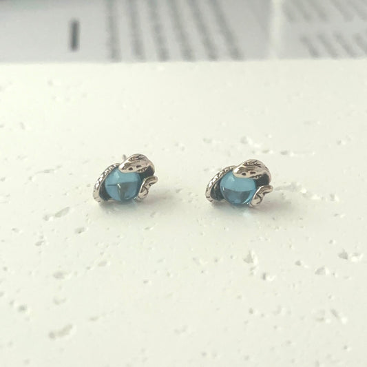 925 Silver Plated Blue Snake Eyes Stud Earrings for Men Women,Unisex Earrings