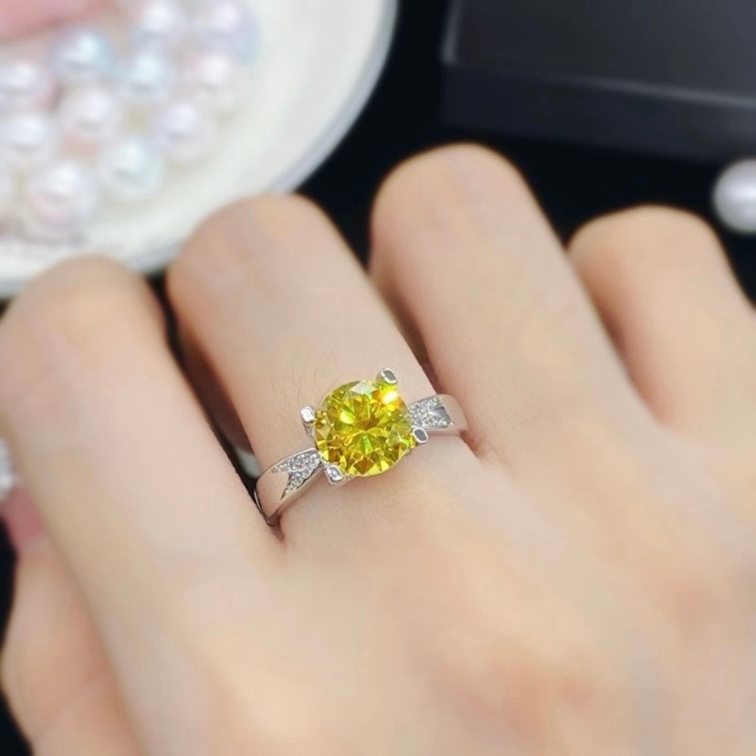 18K White Gold Plated Adjustable Birthstone Yellow Crystal Citrine Ring