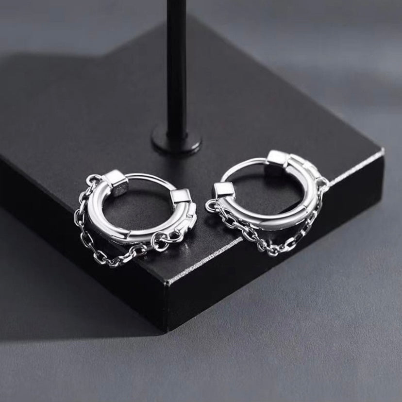 925 Silver Plated Chain Hoop Earrings for Men Women