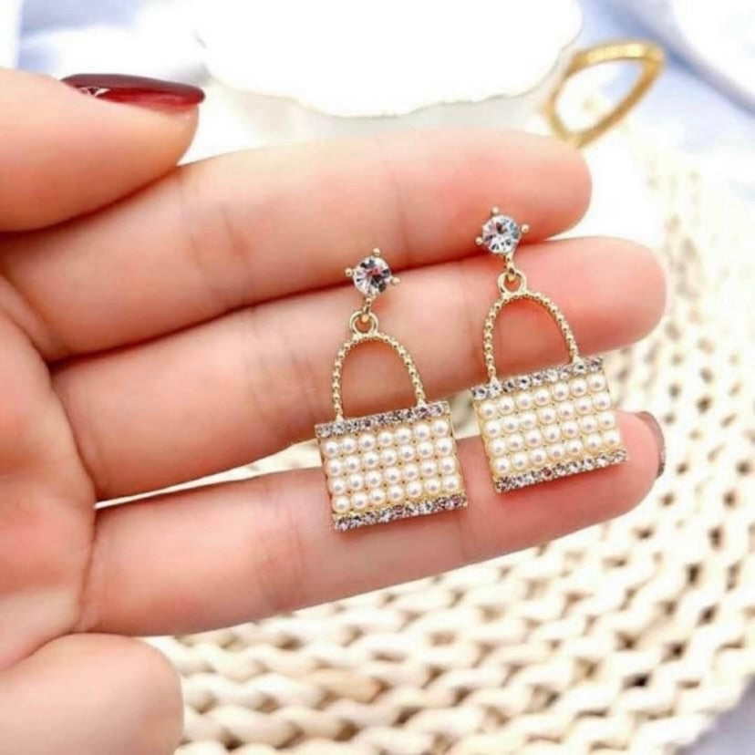 Pearl Handbag Drop Dangle Earrings for Women