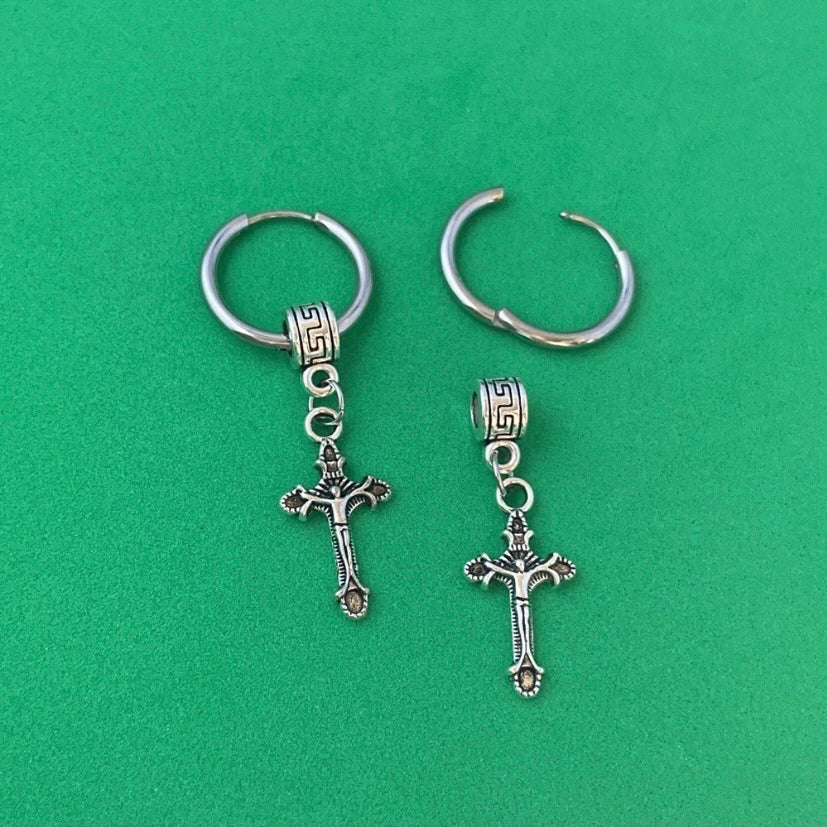 925 Silver Plated Cross Dangle Drop Earrings for Men Women