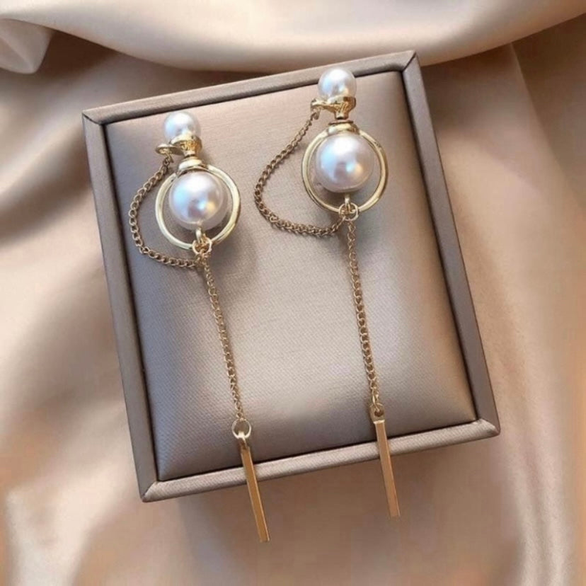 Elegant White Pearl Long Tassel Dangle Drop Earrings for Women