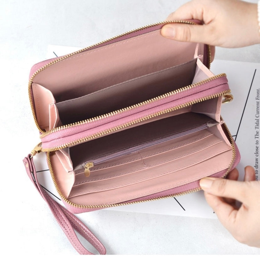 Wallet for Women,Fashion Double Zipper Wallet,Large Capacity Long Wallet Credit Card Holder Clutch Wristlet