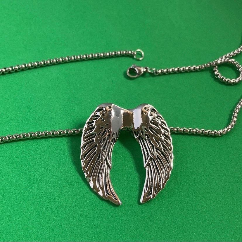 Titanium Steel Angel Wings Pendant Necklace for Men Women
