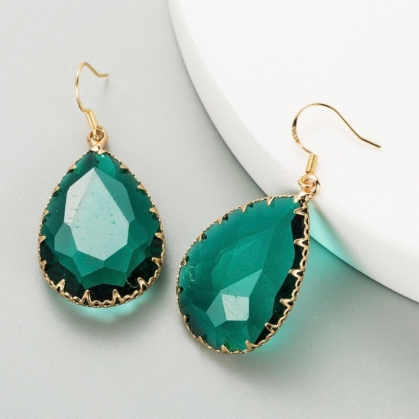 Women's Green Crystal Teardrop Dangle Drop Earrings