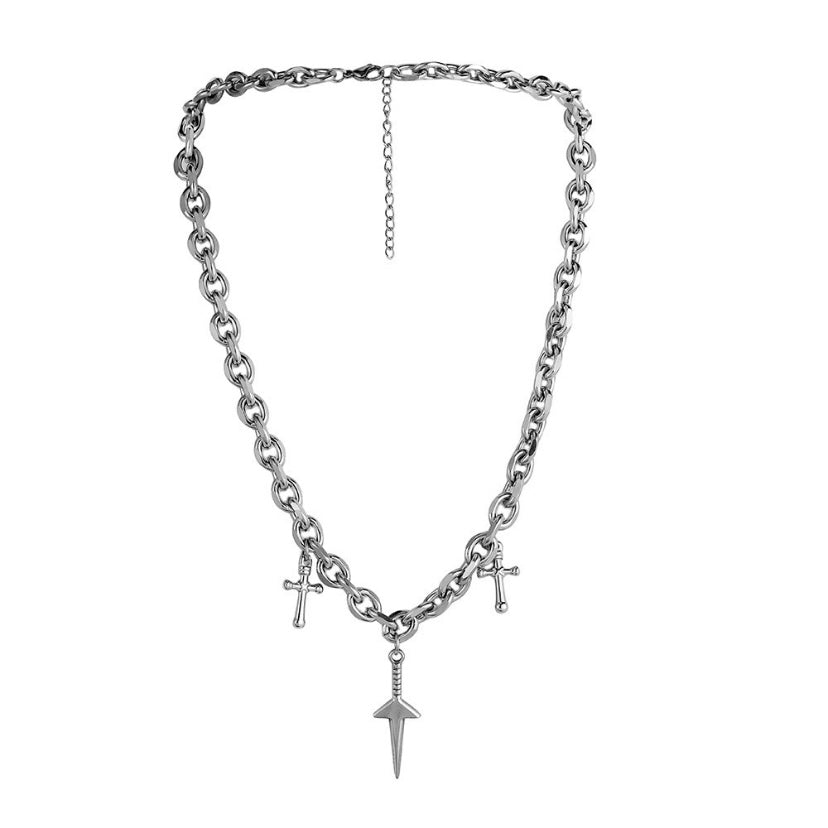 Titanium Steel Cross Dagger Pendant Necklace for Men Women,Punk Hip Hop Necklace
