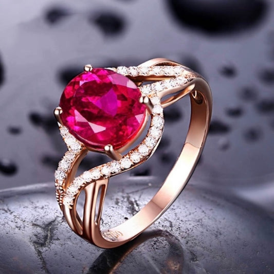 14K Rose Gold Plated Adjustable Birthstone Red Crystal Ruby Ring for Women