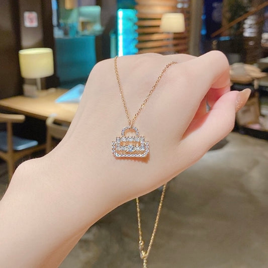 18K Gold Gold Crystal Handbag Pendant Necklace for Women