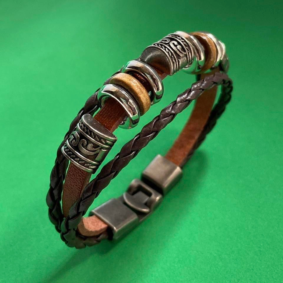Double Layer Braided Leather Bracelet for Men Women