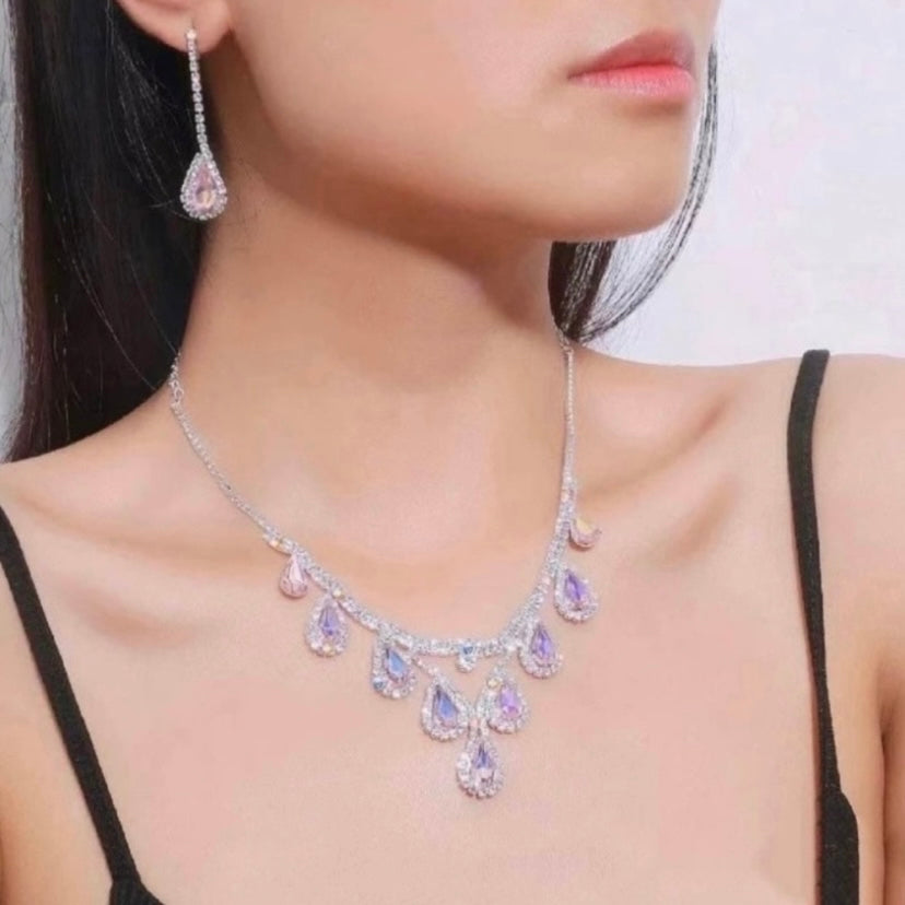 Bridal Wedding Jewelry Set Crystal Gemstone Bridesmaid Party Necklace Earrings