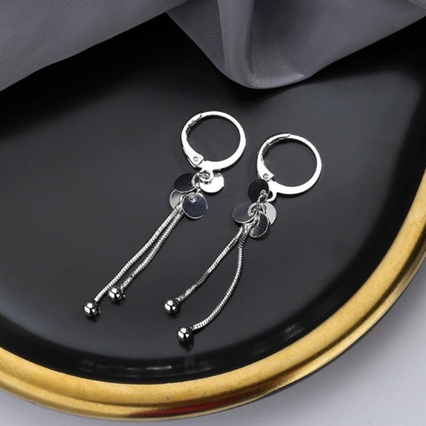 925 Silver Plated Round Disc Dangle Drop Earrings for Women
