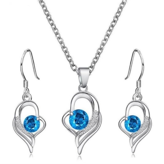 18K White Gold Plated Heart Jewelry Set Heart Necklace Heart Earrings(2pcs/set)