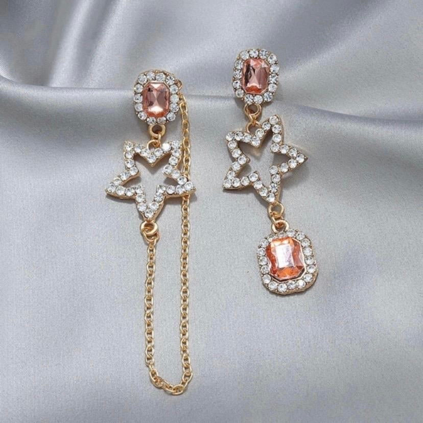 Asymmetrical Crystal Star Dangle Drop Earrings for Women