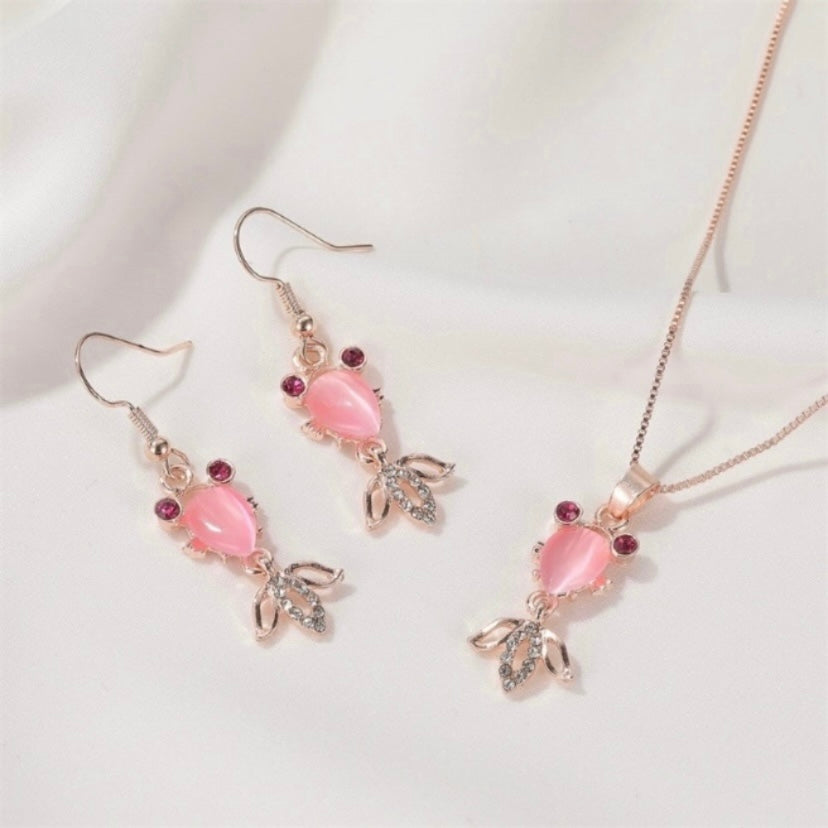 14K Rose Gold Plated Gold Fish Jewelry Set Fish Necklace Fish Earrings(2pcs/set)