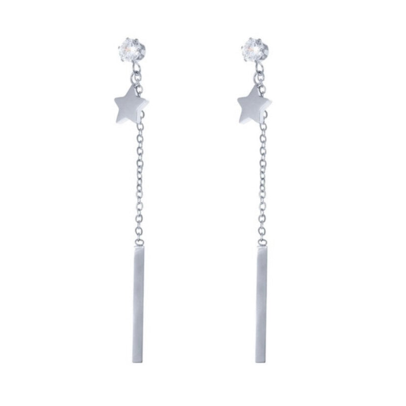 925 Silver Plated Star Long Tassel Dangle Drop Earrings for Women