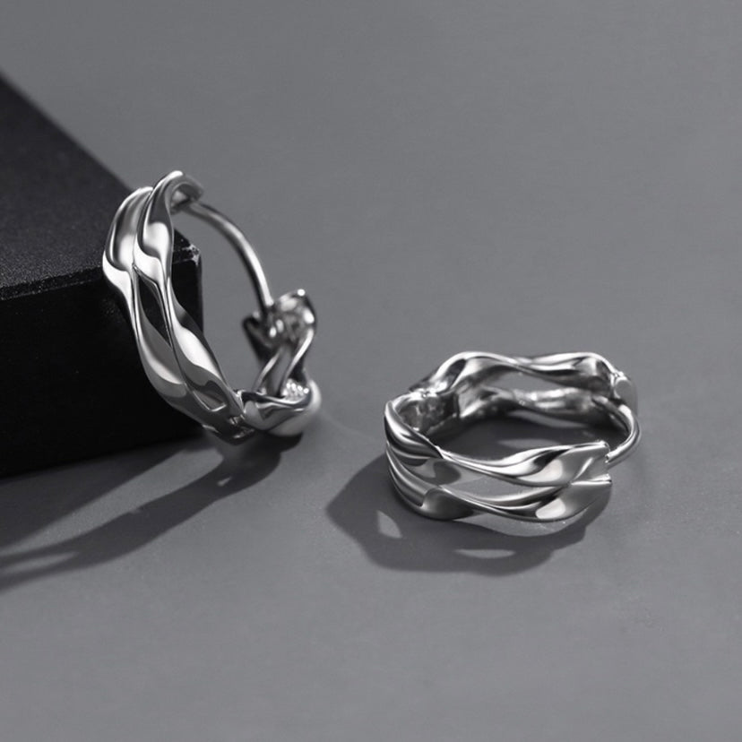 925 Silver Plated Twist Small Hoop Earrings for Men Women
