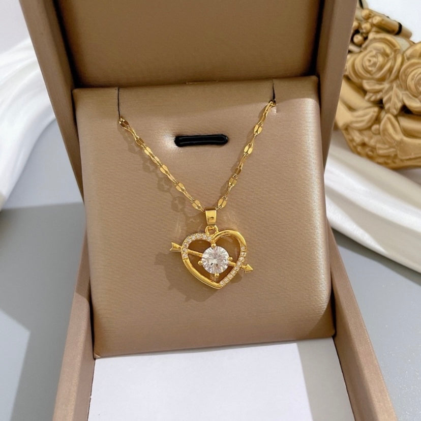 18K Gold Plated CZ Cubic Zirconia Love Heart Pendant Necklace for Women