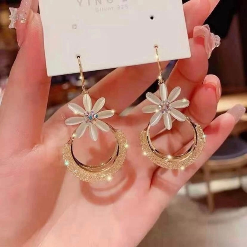 Crystal Flower Dangle Drop Earrings for Women