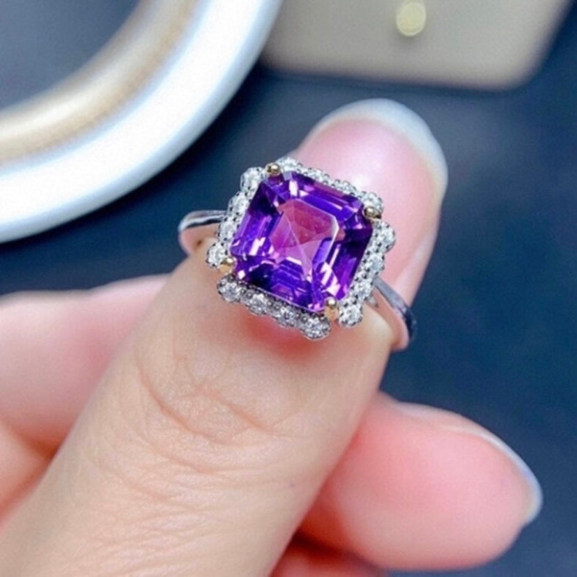 18K White Gold Plated Adjustable Purple Crystal Amethyst Ring for Women