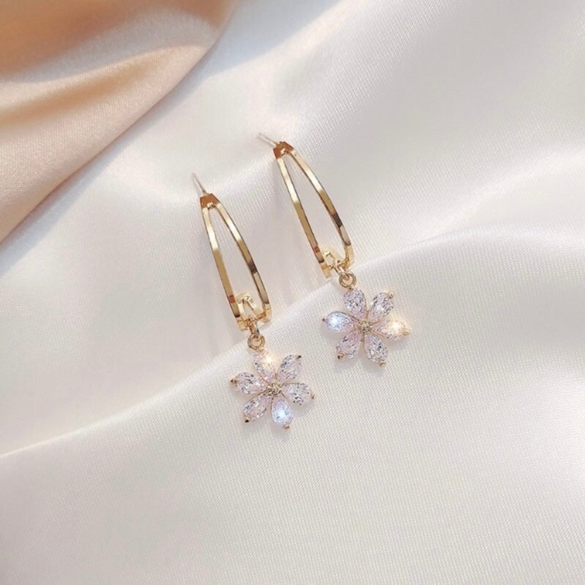 Crystal Flower Dangle Drop Earrings for Women