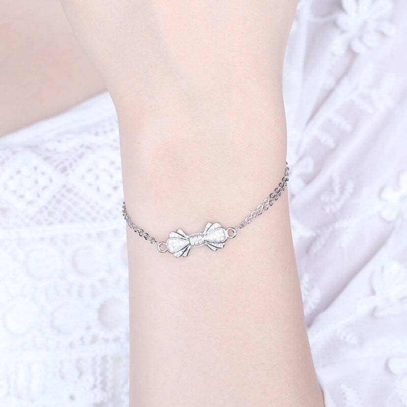 925 Silver Plated Bow Bracelet for Women