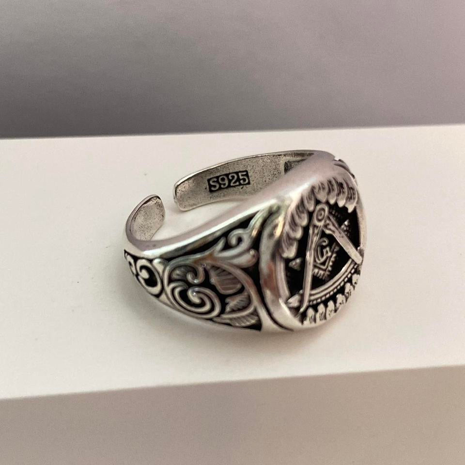 925 Silver Plated Adjustable Masonic Master Mason Ring for Men Women