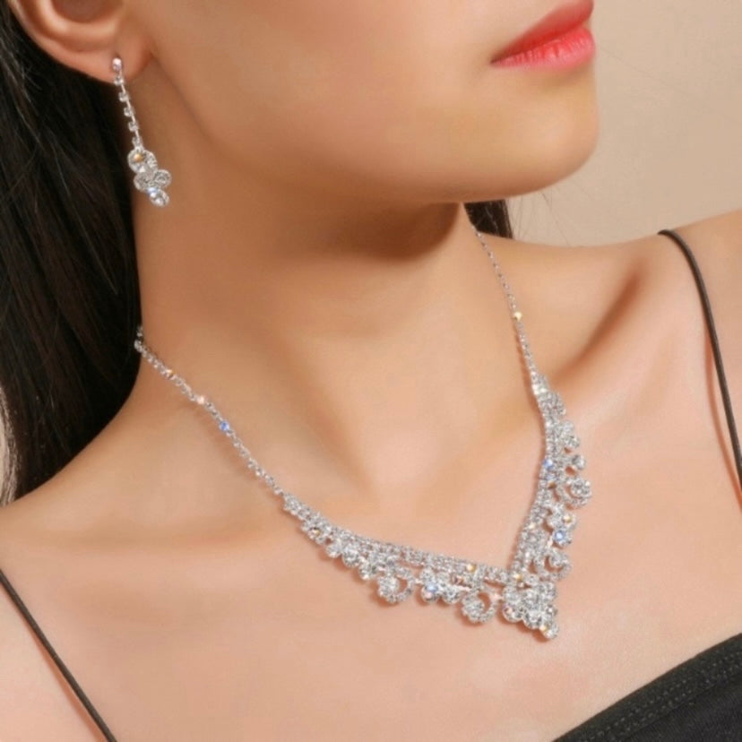 Bridal Wedding Jewelry Set Crystal Bridesmaid Party Necklace Drop Earrings