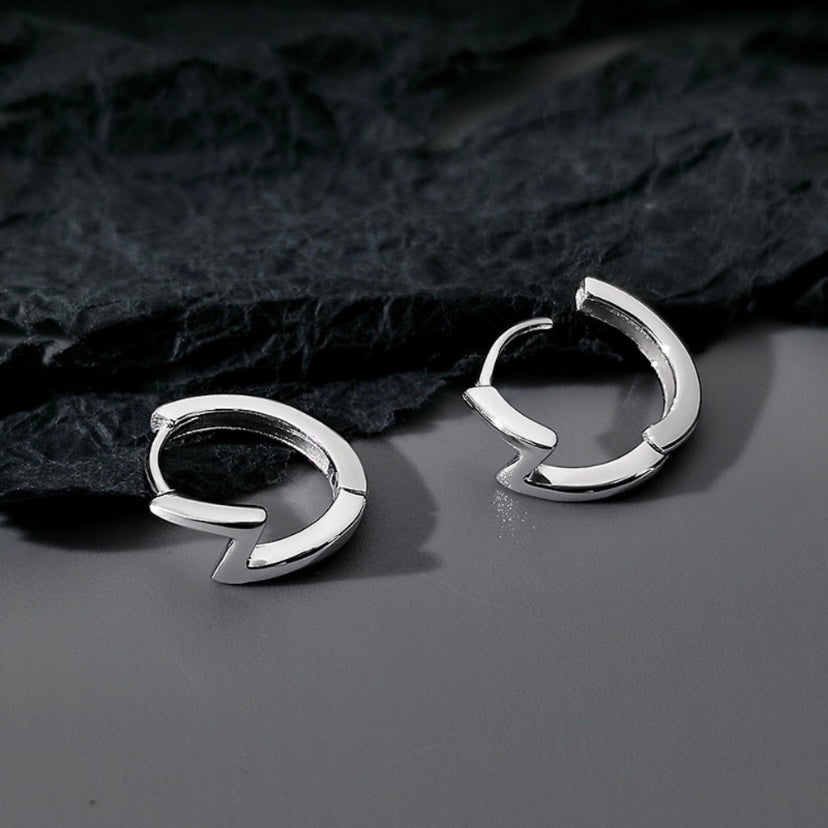 925 Silver Plated Lightning Small Hoop Earrings for Men Women