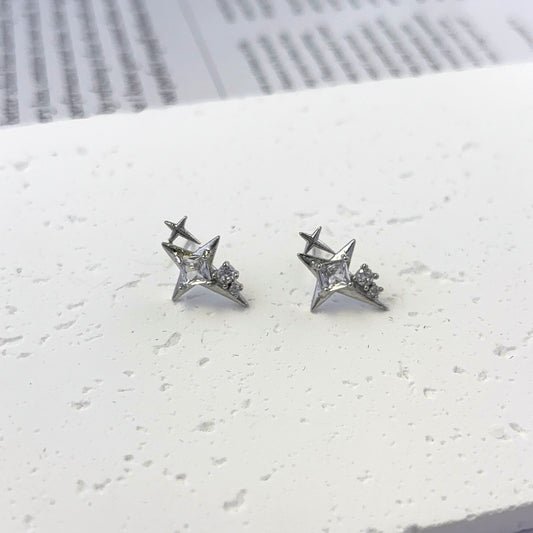 925 Silver Plated CZ Cubic Zirconia Star Stud Earrings for Men Women