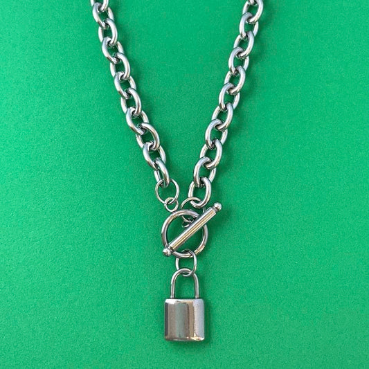 Titanium Steel Lock Pendant Necklace for Men Women,Punk Hip Hop Necklace