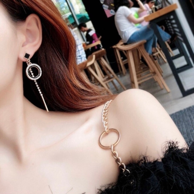 CZ Diamond Long Metal Chain Drop Earrings for Women