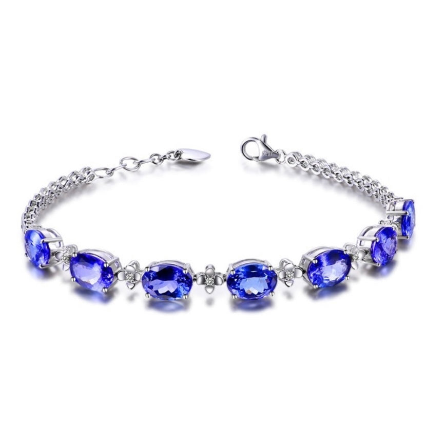 18K White Gold Plated Adjustable Artificial Sapphire Charm Bracelet for Women