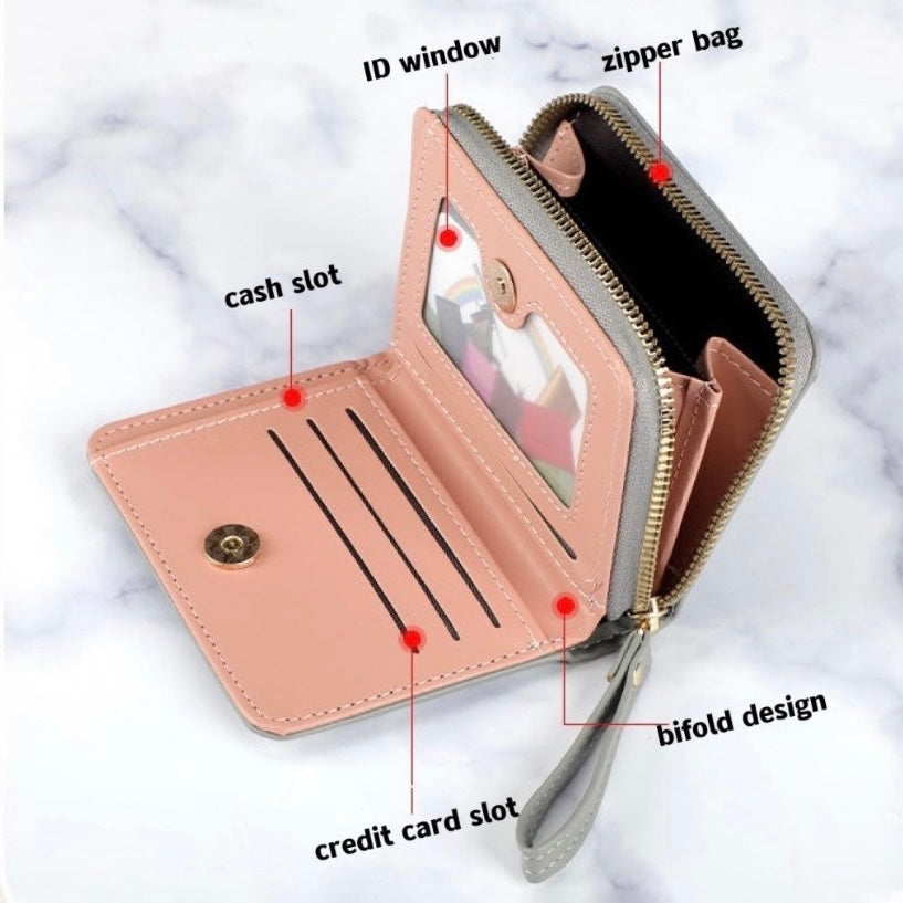 Wallet for Women,Snap Closure Trifold Wallet,Credit Card Holder Coin Purse with ID Window